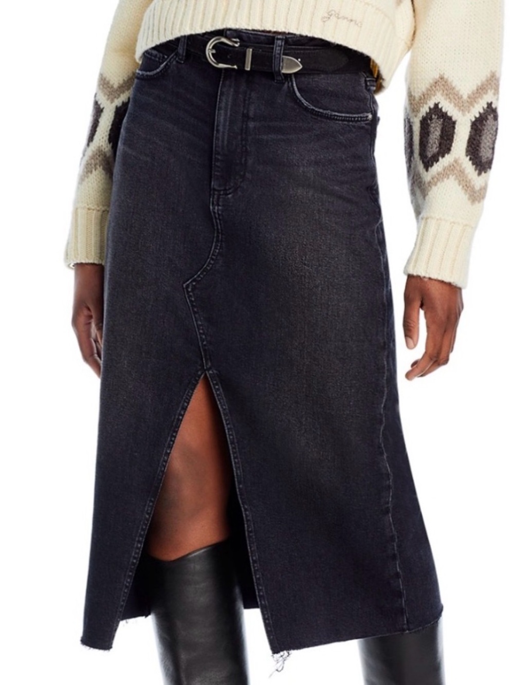 PAIGE Meadow Denim Midi Skirt